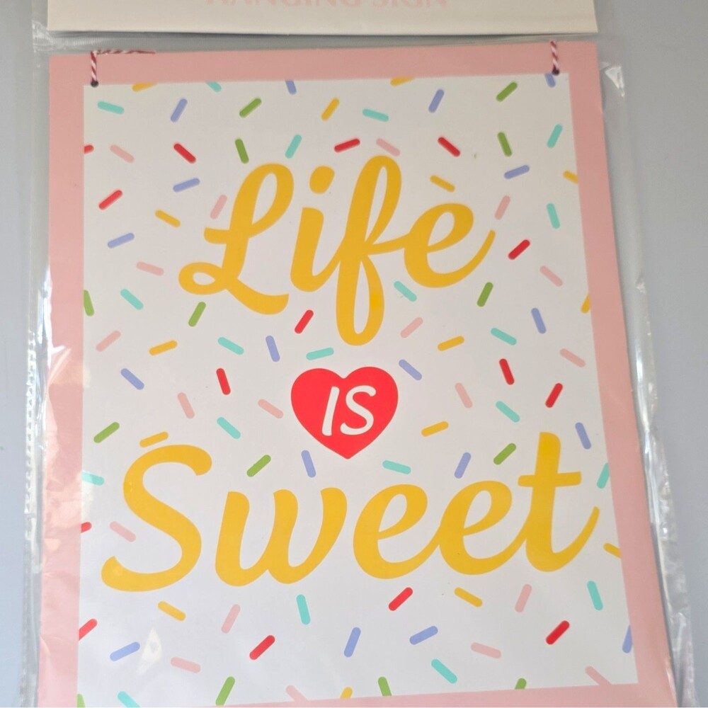 Life Is Sweet Hanging Decorative Sign, Sprinkles Pattern, Vertical Rectangle
